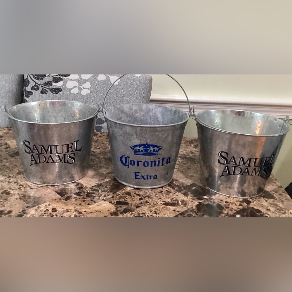🍁 3 New Metal Beer Buckets Samuel Adams and Coronita